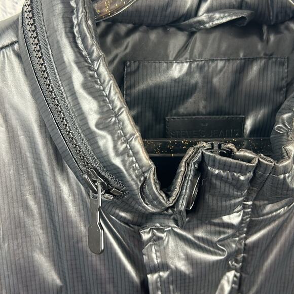 Steve's Jeans Vest  Black Puffer Zip Snap Pockets Mock Neck Hidden Hood Size 2XL - Picture 7 of 10
